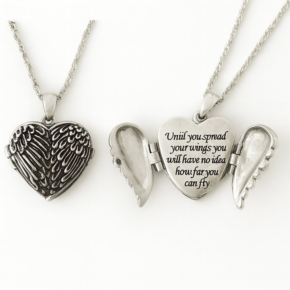 Necklace-NEW- Silver Tone Angel Wings Pendant- 20"